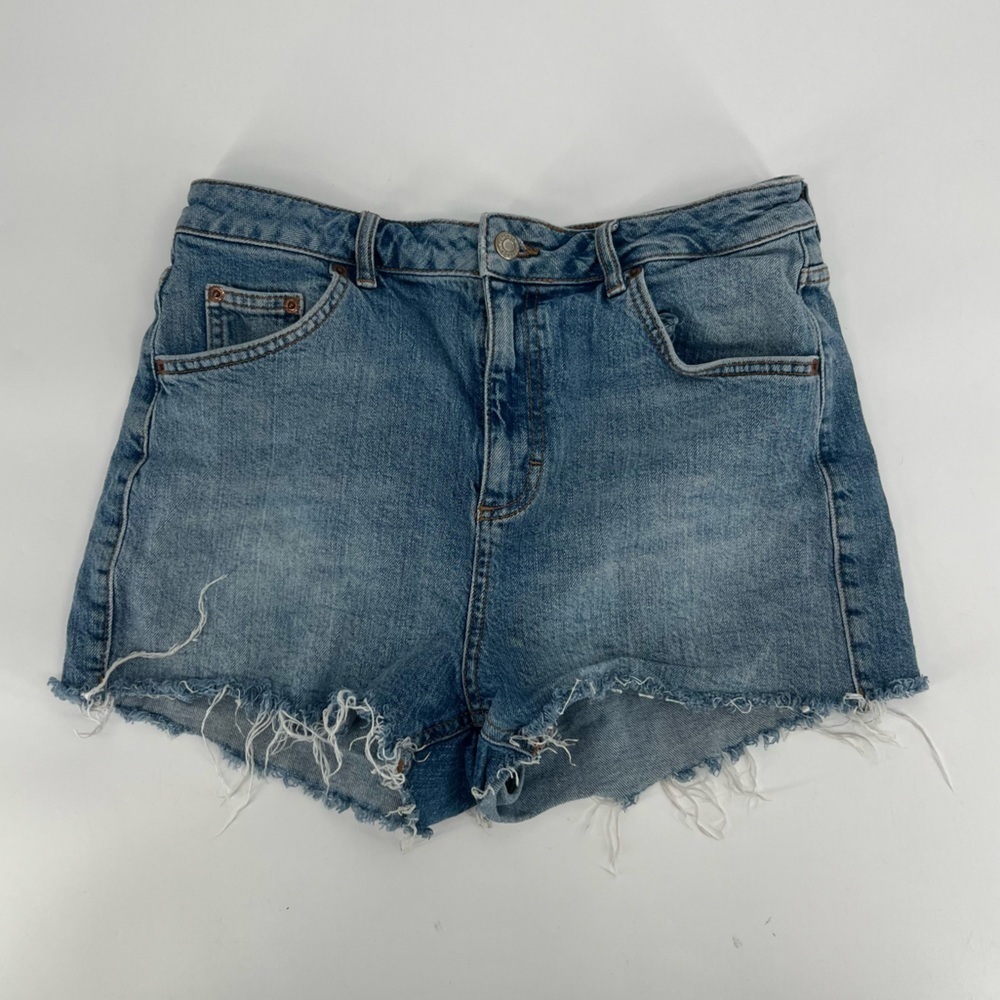 Topshop Mom Distressed Cut Off Rough Hem Jean Shorts Size 10 Women’s